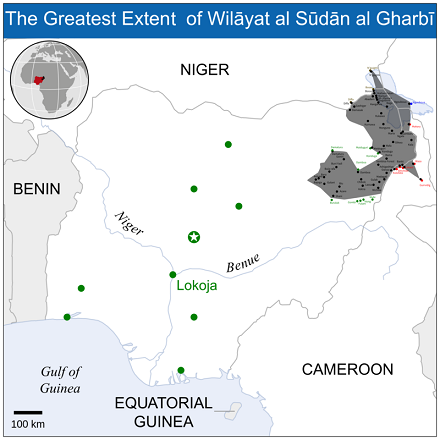 Rozsah území pod kontrolou Boko Haram v lednu 2015, zakreslený šedou barvou, CC BY-SA 4.0, Wikimedia Commons