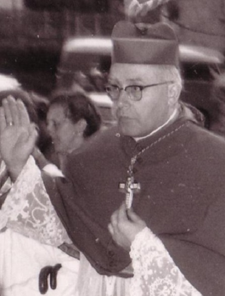 Bishop Josef Stangl, who approved the exorcism, in a May 1959, Ekpah CC BY-SA 3.0, en. wiki... 