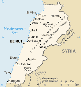 Mapa Libanonu, volné dílo, http://cs.wikipedia.org