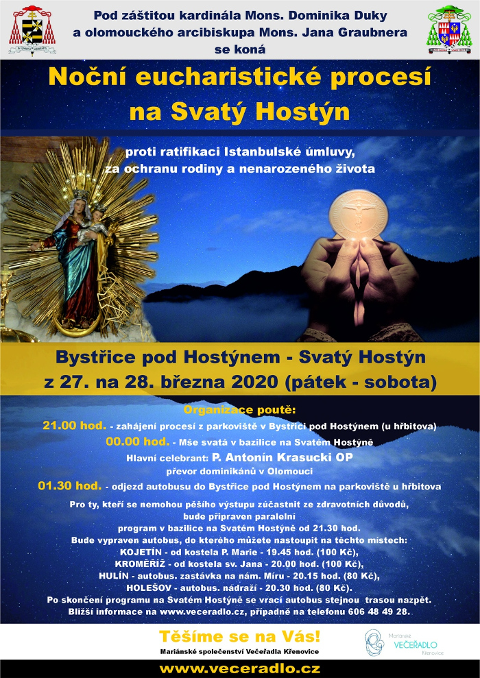 NOČNÍ EUCHARISTICKÉ PROCESÍ NA SVATÝ HOSTÝN březen 2020