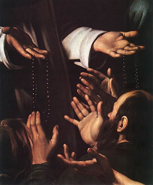 Michelangelo Merisi da Caravaggio - Madonna_del_Rosario (detail), volné dílo, 