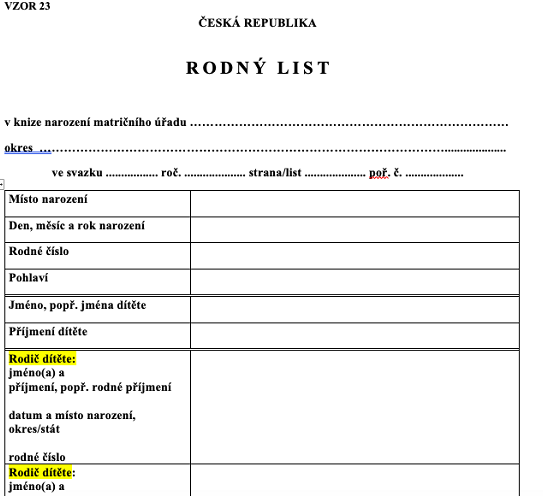 Rodný list dle ministra Rakušana