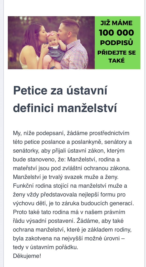 Petice za ústavní definici manželství