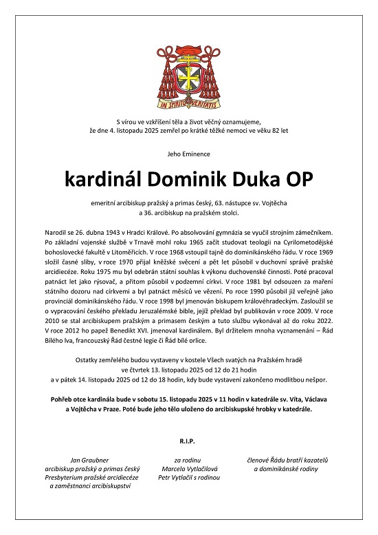 Parte Kardinál D. Duka, Arcibiskupství pražské
