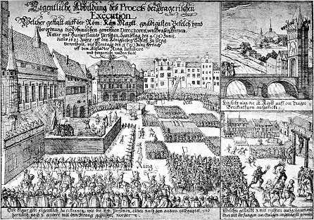 Poprava na Staroměstském náměstí podle rytiny z roku 1625, volné dílo