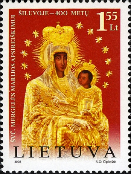 Lithuanian stamp depicting Our Lady of Šiluva, 2008, public domain