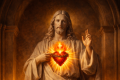 Patung Hati Kudus Yesus dengan Lilin dan Mawar - HD Wallpaper | God Pictures CC BY-SA 4.0